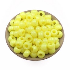 밝은 멀티컬러 원형 아크릴 비즈 지름 9mm 구멍 3.5mm, 옐로우, 115개