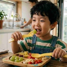 아기 식판 전용 포크스푼 옐로우 식기세척가능