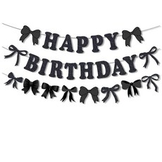 HZYYJCK 블랙 보우 생일 축하 배너 세련된 코케트 리본 파티 및 사진 배경 소녀 소년 처녀 베이비 샤워를 위한 우아한 장식 1892553