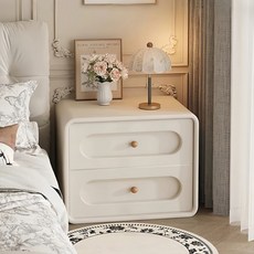 크림톤 침대 협탁 고급 감성 수납형 침실 사이드테이블 완제품, 1개, 크림 아이보리