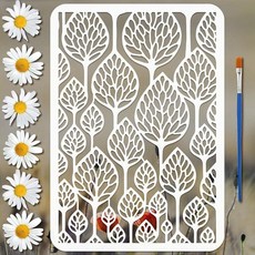 FINGERINSPIRE 나무 봉오리 텍스처 스텐실 1피스 브러시 21.1 x 29.7cm(8.3 11.75인치) 할로우 나뭇잎 잎 템플릿 식물 테마 벽 가구 DIY 홈 데코, 나무 봉오리 질감