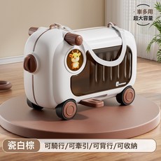 兒童多功能行李箱可愛帶輪寶寶旅行收納箱兒童可坐騎二合一登機箱, 1個, 白色:如圖