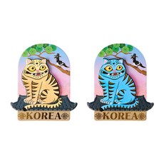 [민화 호작도 냉장고 자석] 냉장고 마그넷 여행 기념품 외국인선물, 블루+노랑