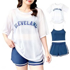 Modern Fashion 빅사이즈 체형커버 3종 세트 수영복 반바지 비치 워터파크, 블루 화이트, 3XL 72-80kg