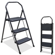 에이치앤에스 접이식 가정용 3단 사다리 티타늄블랙, 1개