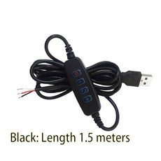 USB LED 디밍 가능 스위치 1.5M 케이블 조명 변조기 램프 라인 조광기 컨트롤러 테이블 램프 전원 와이어 DC 5V, Black, 1개