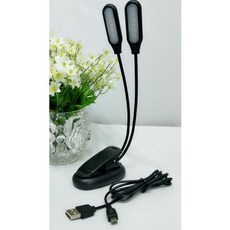 樂譜燈 10顆LED高亮度 譜架燈 （三段雙色燈）夾式譜燈 護眼燈 雙頭夾燈 讀書燈閱讀燈 樂譜架燈 LED台燈 書架燈, 10顆充電款(附USB線插線也會亮), 黑色