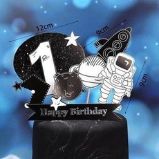우주인 케이크 장식 항공우주 달 우주 비행기 로켓 소년 생일, 1개, 블랙우주인카드세트