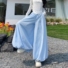 AOKADA 여성 하이웨스트 와이드 스커트팬츠 벌룬 밴딩 치마바지 여름 슬랙스