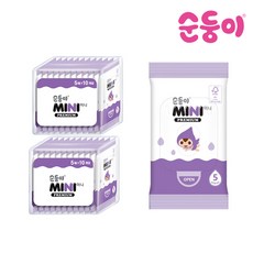 순둥이 미니 프리미엄 아기물티슈 휴대형 유아물티슈, 65g, 5매, 20개