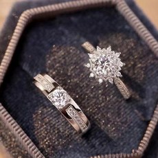 FANSYLI 큐빅 커플 반지 1쌍 심플 은도금 프러포즈 반지 사이즈 조절 가능 큐빅 결혼 반지 W2503M05