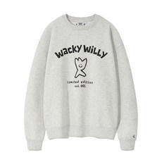 와키윌리 WACKY WILLY 로고 타이포 그래픽 맨투맨 라이트 그레이