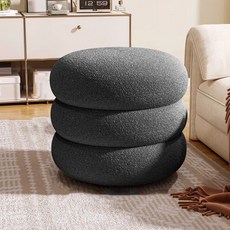 FONOW 램스울 스툴 화장대/거실/헌관 미니 인테리어 의자 낮은 의자 1인용 스툴 의자, 블랙2단