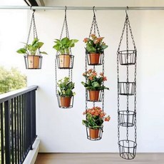 홈더핀 단조 철제 발코니 다육식물 선반 다단 행잉 바스켓 화분 걸이 포토스 식물 선반, 2단 14cm 블랙 행잉