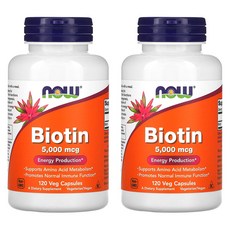 1+1 나우푸드 비오틴 바이오틴 5000mcg 120베지 캡슐 2개, 120정