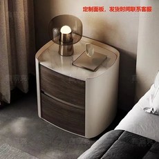 舒心美鏡 實木橢圓形床頭櫃 - 極簡輕奢臥室床邊櫃, 極簡床頭櫃混色+雪山石亮光,40*40*55, 1個