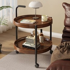 원형 트롤리 원목 원목트롤리 라운드 커피테이 주방, 02.블랙호두 40x40x55CM 테두리