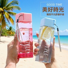 方形透明隨手杯 480ml 戶外運動便攜水杯, 1個, 隔熱杯套 500Ml