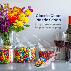 음식용 투명 플라스틱 스쿱 12팩 - 캔디 뷔페용 16.5cm(6.5인치) 얼음용 프리미엄 아이스크림 티병 커피 밀가루 디저트 토핑용 튼튼한, 음식용 투명 플라스틱 스쿱 12팩 - 캔디 뷔페용 16