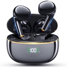 SMIRIA 노이즈 캔슬링 무선 이어폰 블루투스 5.3 자동 페어링 방수 배터리 잔량 확인, 블랙