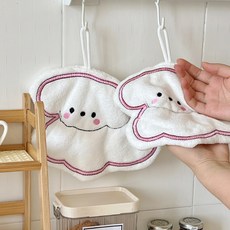 핸드타올 주방 욕실 강아지 고리형 수건 타올, 2개, 화이트
