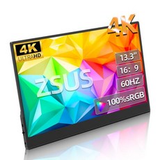 휴대용 모니터 포터블 ZSUS 노트북 Xbox 호환 PS4 / 5 스위치 TV 박스 휴대폰 PC 익스텐션 모바일용 38402160 13 인치 4K 60HZ, 옵션01) 13AK, 옵션01) EU 플러그