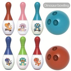 兒童玩具E5D 活力保齡球互動玩具 數字認知休閒室內運動遊戲 親力球早教益智保齡球, 1個, 恐龍圖案【opp袋裝】