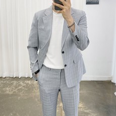 ADORE CLASSIC 格紋休閒西裝外套+格紋後鬆緊帶長褲套裝