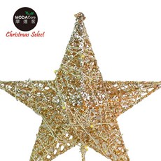 摩達客15cm鐵網立體樹頂星含銅線燈(電池 USB兩用充電) - 金色(暖白光) 銀色(暖白光) 聖誕樹裝飾, 金, 1個