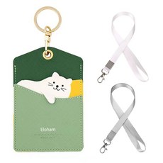 Eloham 카드목걸이 카드케이스 키링 목걸이 파우치 지갑 키링 홀더 열쇠고리 키홀더 목걸이 2줄 포함, 3세트, 야옹이+목걸이 2줄, A형