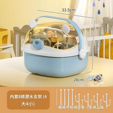 LWWYAREA 寶寶奶瓶收納箱 附蓋防塵架 沖奶餐具收納盒 嬰兒輔食工具收納櫃 瀝水設計, 天藍色 食品級材質 贈8支瀝水支架, 天藍色 食品級材質 贈8支瀝水支架