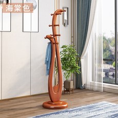 【椿嶼】全實木掛衣架落地臥室簡約新中式複古藝術衣帽架客廳置物收納架, 海棠色【加厚全實木】