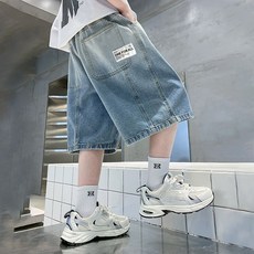 UPPERCUT 아동 얇은 청 반바지 와이드 데님 숏팬츠 초등학생 반바지 6부 데님팬츠 주니어 여름 청바지 남녀공용