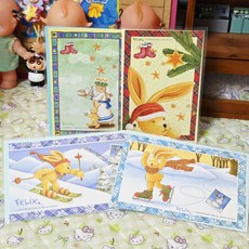 고전문구 빈티지 펠릭스 겨울 토끼 엽서 4종, C