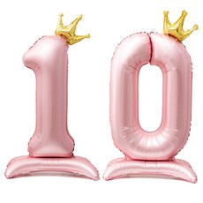 올리브파티 스탠딩 왕관 은박 숫자 생일 풍선 핑크, 숫자10, 1개