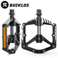 BUCKLOS 로드 자전거 MTB 페달 반사 필름 미끄럼 방지 플랫 베어링 알루미늄 합금 CNC 사이클링 풋, 03 Black-Titanium Grey