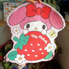 [산리오] 헬로키티 마멜로디 현관 코일 매트 - 강력 먼지 흡수 / 미끄럼 방지 홈 인테리어 발매트, 50*80cm, 딸기 멜로디