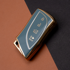 바이어블 렉서스 LS ES RX RZ NX UX CL ES300H 호환 TPU 스마트 키 케이스 키홀더 키링, 4버튼(TA94), 그레이골드
