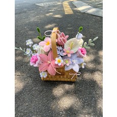 모루장식 해바라기 꽃바구니 웨딩 캐릭터 노란색 철사, 핑크 튤립