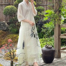 구대빵 생활원피스 퓨전 철릭 드레스 개량 자수 쉬폰 엄마