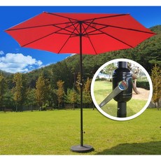 엉클트리 100% 통원목 일체형 야외 테이블 세트 (튼튼한 2중접합 구조), 중형 돌림형파라솔 블루