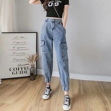 쁘띠꼬모 여성 청바지 카고 조거핏 하이웨스트 캐주얼 GX7010618