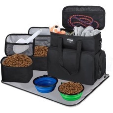 강아지 여행 가방 항공사 승인 - 접이식 그릇 사료 용기 식사 매트 포함 반려동물 토트 개와 고양이를 위한 다중 포켓 오거나이저 하이킹 야외 활동용 내구성이 뛰어나고 생활 방수