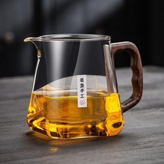 高硼硅玻璃公道杯 茶漏一體式分茶器 附胡桃木手柄, 1個, D把方圓胡桃木公杯 380ml, N/A, 380ml