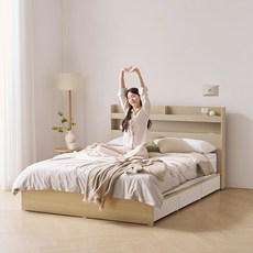 베디스 시엘 LED조명 서랍 수납형 침대프레임 + 독립스프링 매트리스 SS/Q/K, 워시오크-침대프레임만