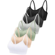 Geyoga 여성용 스포츠 브라 6개 언더와이어 없는 와이어리스 브라렛 서포트 패딩 캐미 브라 심리스 캐미솔 탱크탑 귀여운 색상 XXL, 멀티컬러