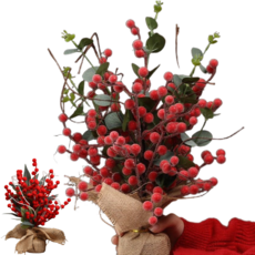 프라홈 크리스마스 레드베리 핸드메이드 미니 트리, 화이트레드(37cm)