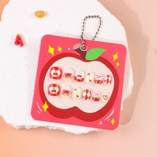 兒童穿戴甲 新款甜美兒童甲片 3-6歲指甲貼片 可愛蘋果卡片果凍膠可拆卸穿戴甲 短款手工兒童甲片, 1個, 櫻桃小甜心