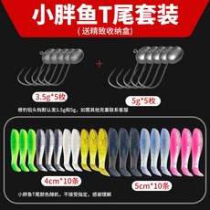 路亞軟餌套裝 鉛頭鉤 3D軟魚T尾 釣魚配件 軟餌盒裝, 隨機盒裝,10隻鉛頭鉤/20隻小胖魚, 1個