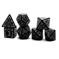 쿠쿠스토어 7Pcs 세트 클래식 룬 릴리프 보드 게임 주사위 TRPG 상자 다면체 테이블, 01 black